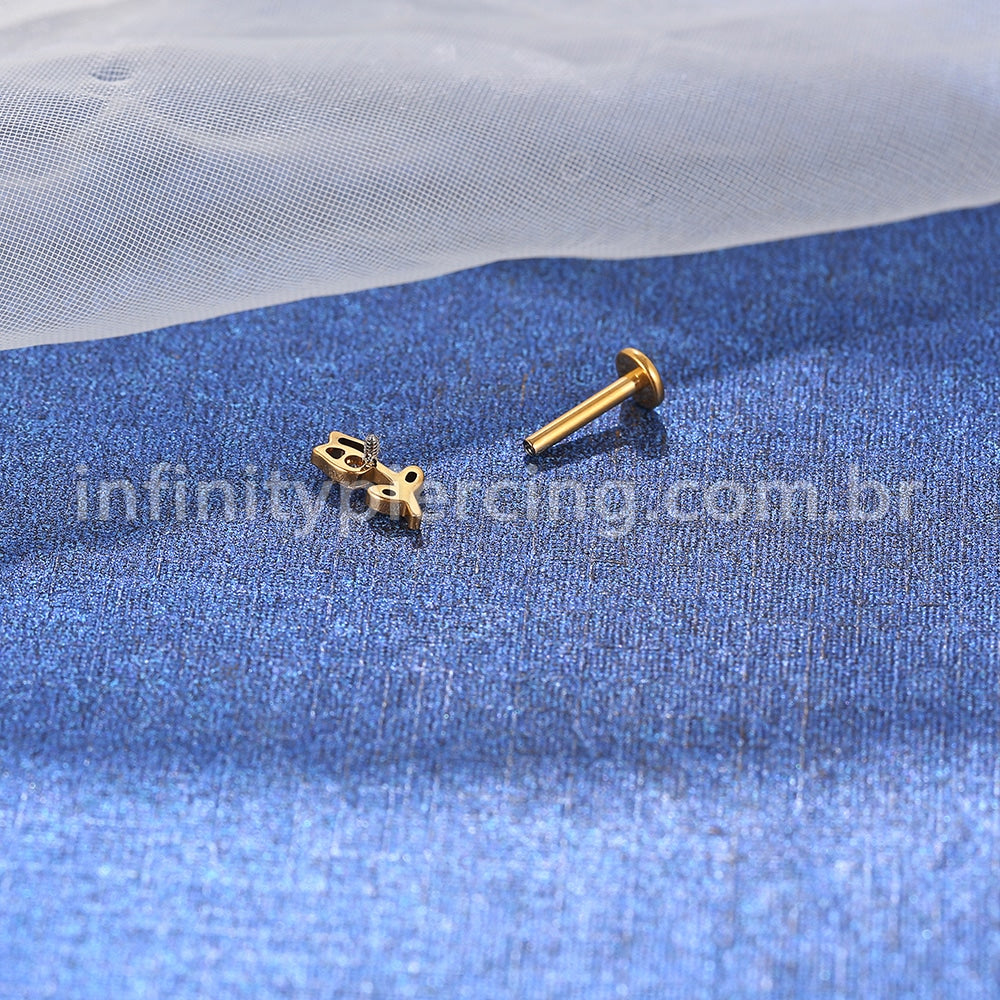 Piercing Labret Titânio Rosa Vazada Zircônia