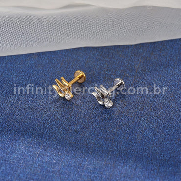 Piercing Labret Aço Cirúrgico Tridente 1 Zircônia