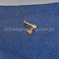 Piercing Labret Aço Cirúrgico Ponto De Luz Com Pingente Estrela