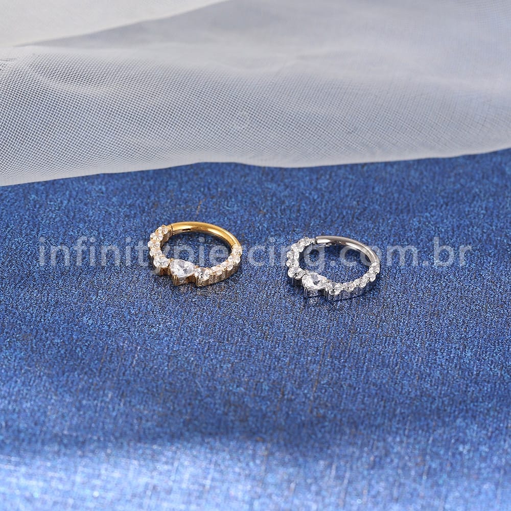 Piercing Argola Titânio Zircônia Coração Cravejada