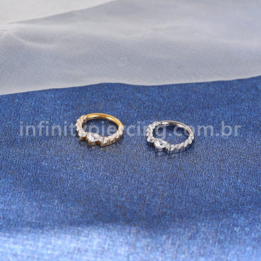 Piercing Argola Titânio Zircônia Coração Cravejada