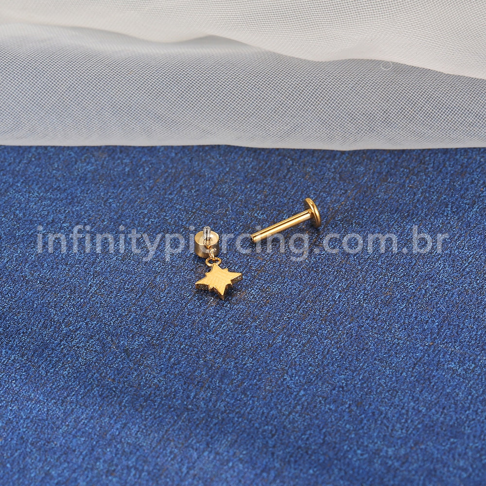 Piercing Labret Aço Cirúrgico Ponto De Luz Com Pingente Estrela