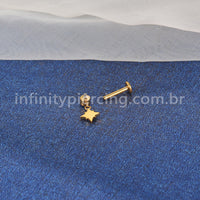 Piercing Labret Aço Cirúrgico Ponto De Luz Com Pingente Estrela