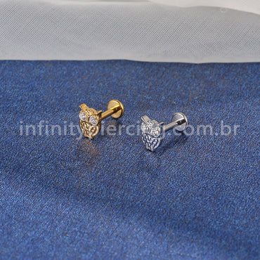 Piercing Labret Aço Cirúrgico Coruja Zircônia