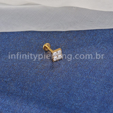 Piercing Labret Aço Cirúrgico Quadrado 4 Zircônias
