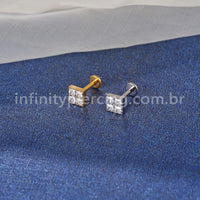 Piercing Labret Aço Cirúrgico Quadrado 4 Zircônias