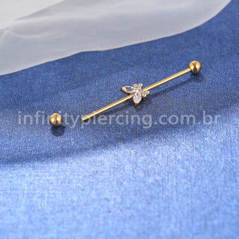 Piercing Transversal Titânio Borboleta Zircônia