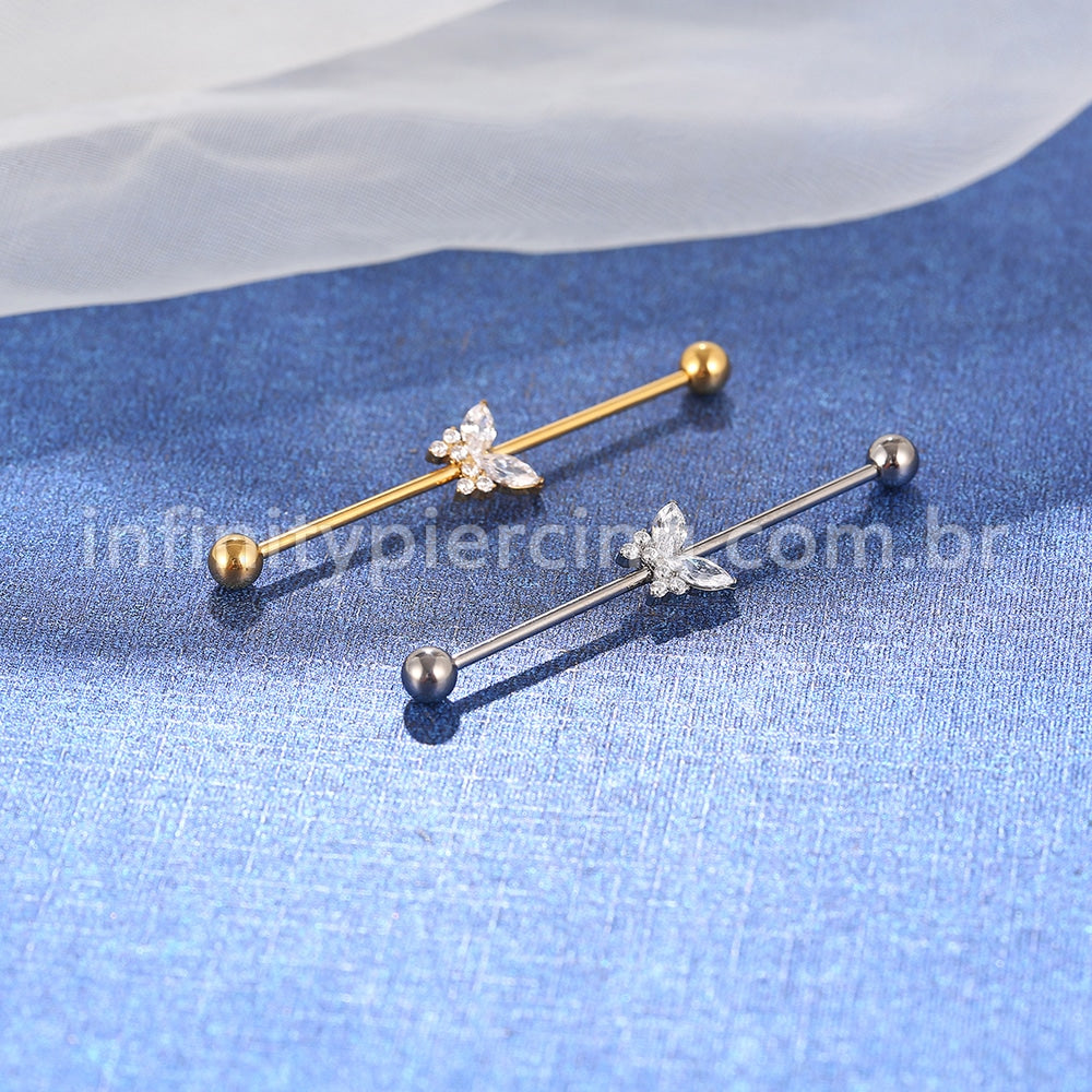 Piercing Transversal Titânio Borboleta Zircônia