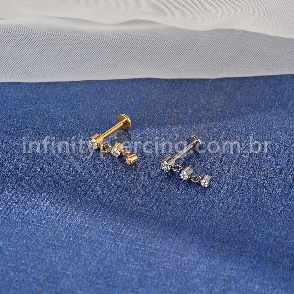 Piercing Labret Titânio Ponto De Luz Com Pingente Zircônia
