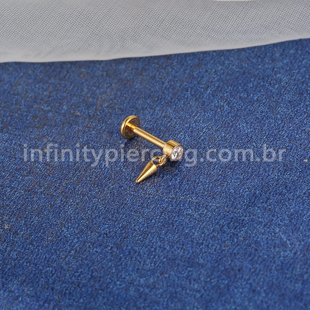 Piercing Labret Titânio Ponto De Luz Com Pingente Spike