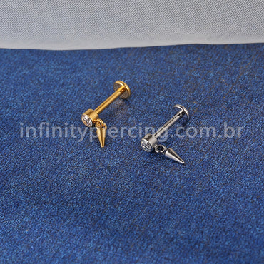 Piercing Labret Titânio Ponto De Luz Com Pingente Spike
