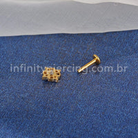 Piercing Labret Titânio Flor 4 Zircônia Cravejada