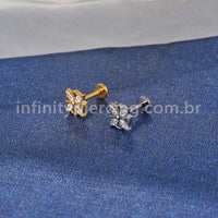 Piercing Labret Titânio Flor 4 Zircônia Cravejada