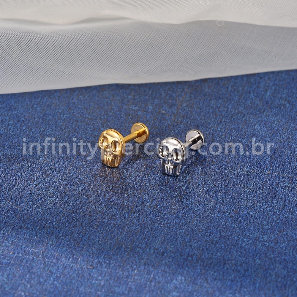 Piercing Labret Titânio Caveira
