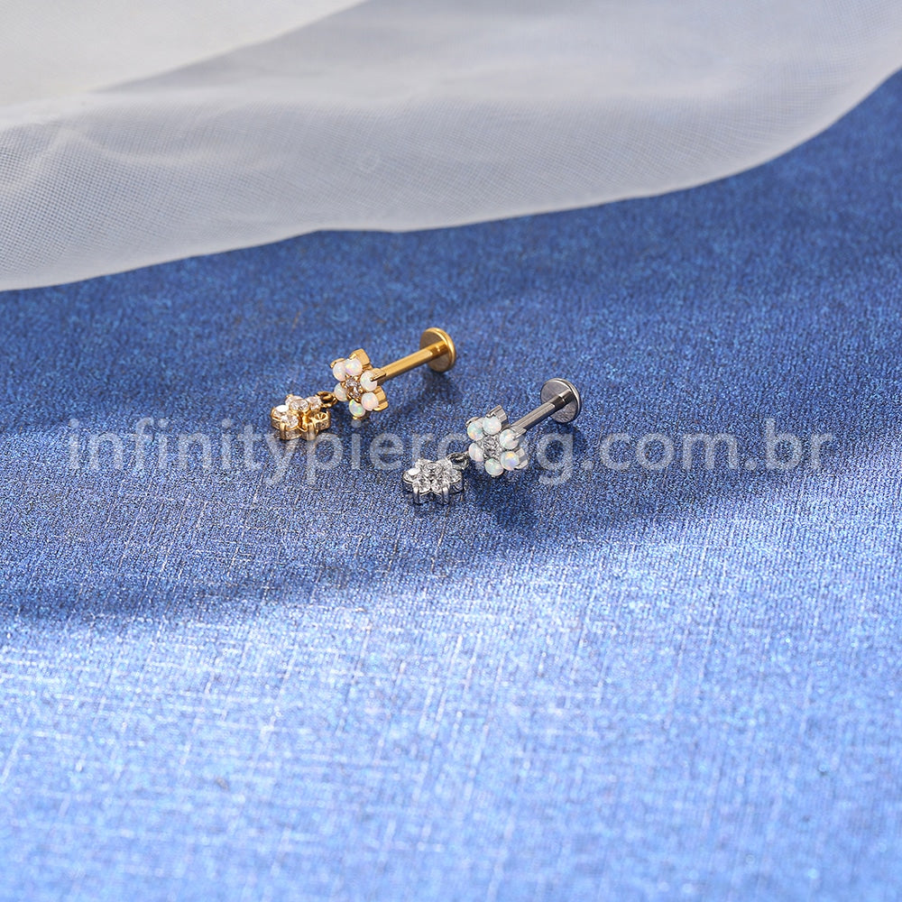 Piercing Labret Titânio Flor Pingente Flor Zircônia