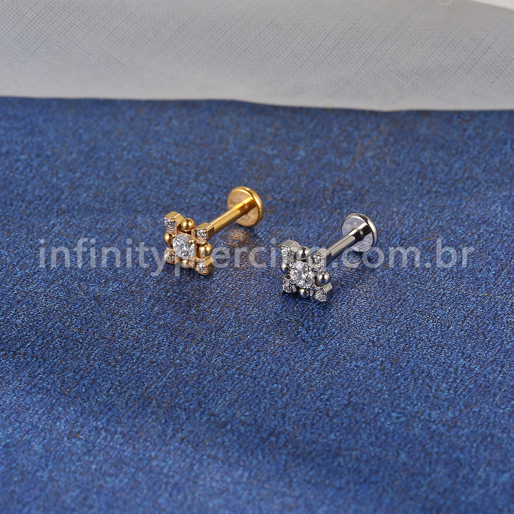 Piercing Labret Titânio Quadrado 5 Zircônia