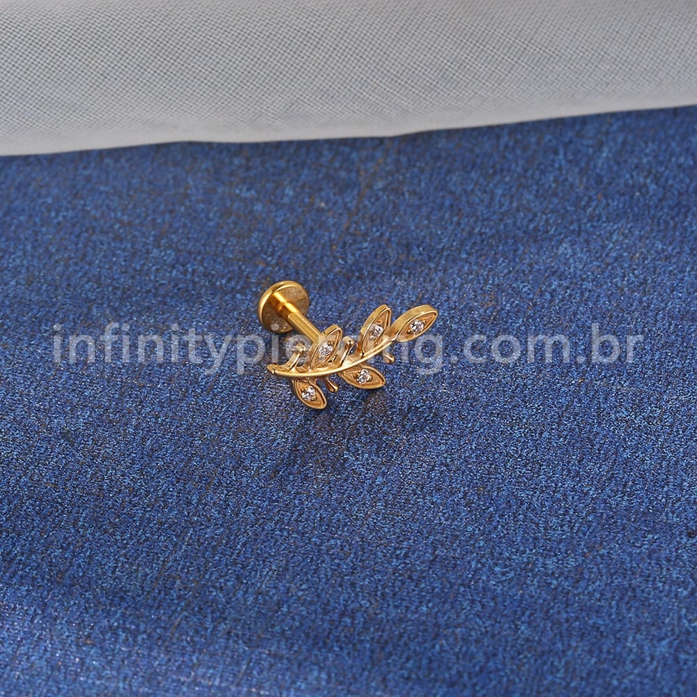 Piercing Labret Titânio Galho Zircônia Cravejada