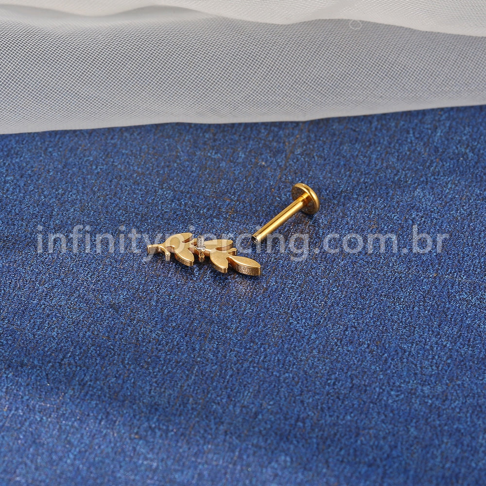 Piercing Labret Titânio Galho Zircônia Cravejada