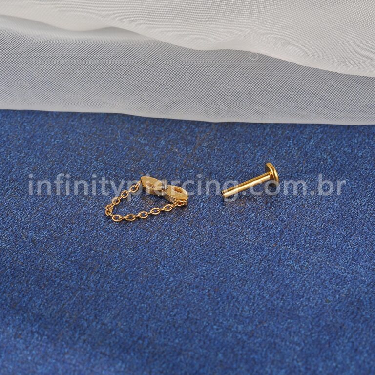 Piercing Labret Titânio 2 Zircônias Com Corrente