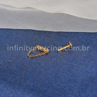 Piercing Labret Titânio 2 Zircônias Com Corrente