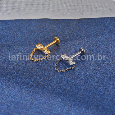 Piercing Labret Titânio 2 Zircônias Com Corrente