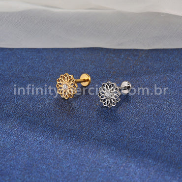 Piercing Labret Titânio Flor Vazada Detalhada