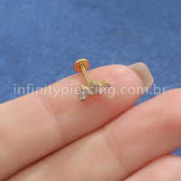 Piercing Labret Titânio 4 Retângulos Zircônia