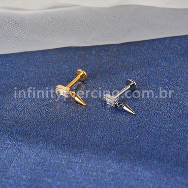 Piercing Labret Titânio Retângulo Com Pingente Spike
