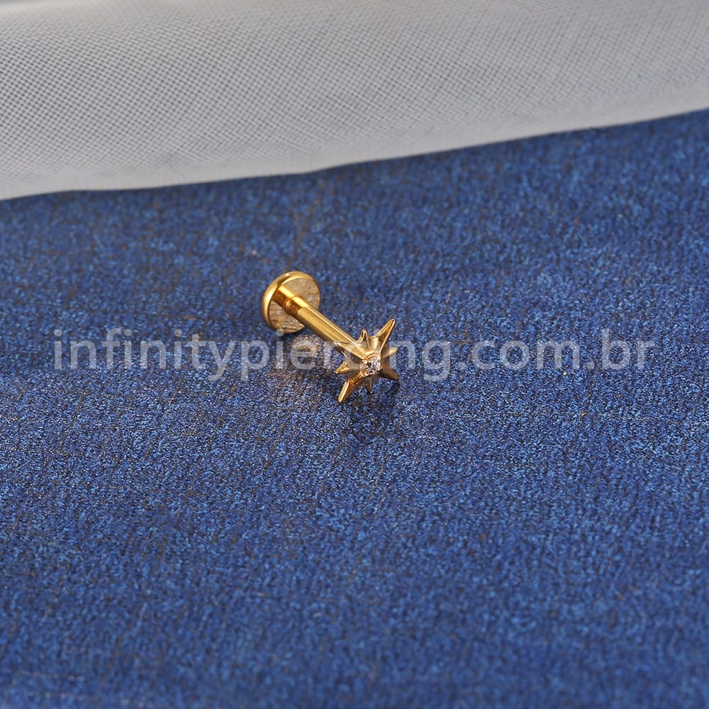 Piercing Labret Titânio Estrela Com Zircônia