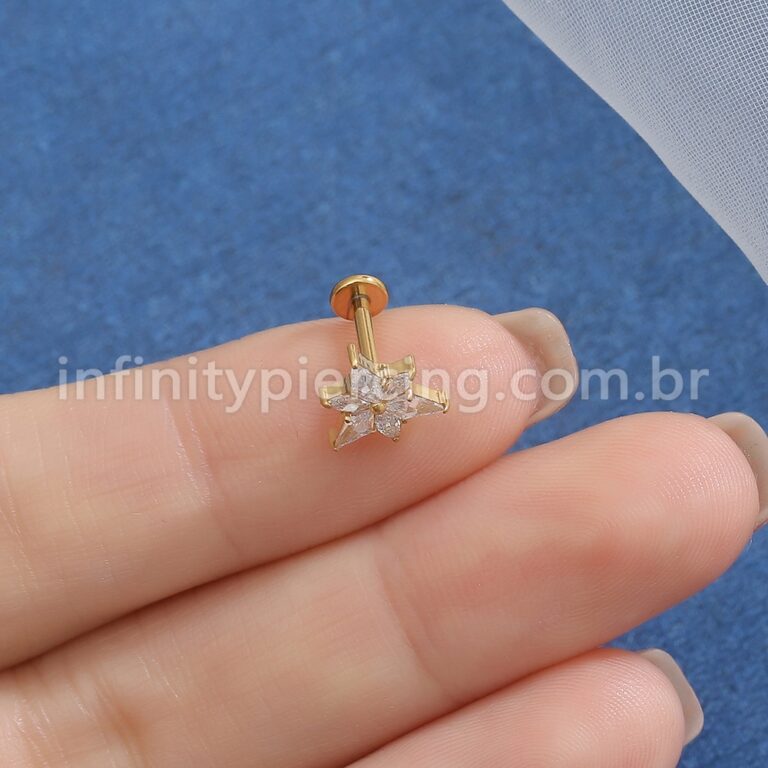 Piercing Labret Titânio Flor Zircônia Cravejada
