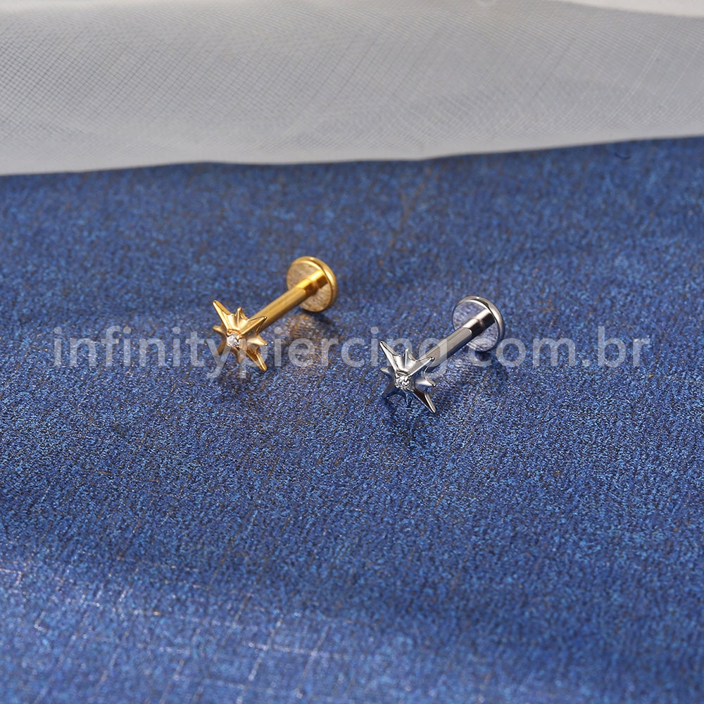 Piercing Labret Titânio Estrela Com Zircônia