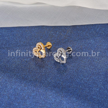 Piercing Labret Titânio Coração/Laço Zircônia