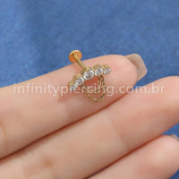 Piercing Labret Titânio Cluster Corrente 5 Zircônias