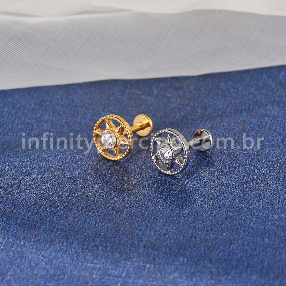 Piercing Labret Titânio Estrela Zircônia