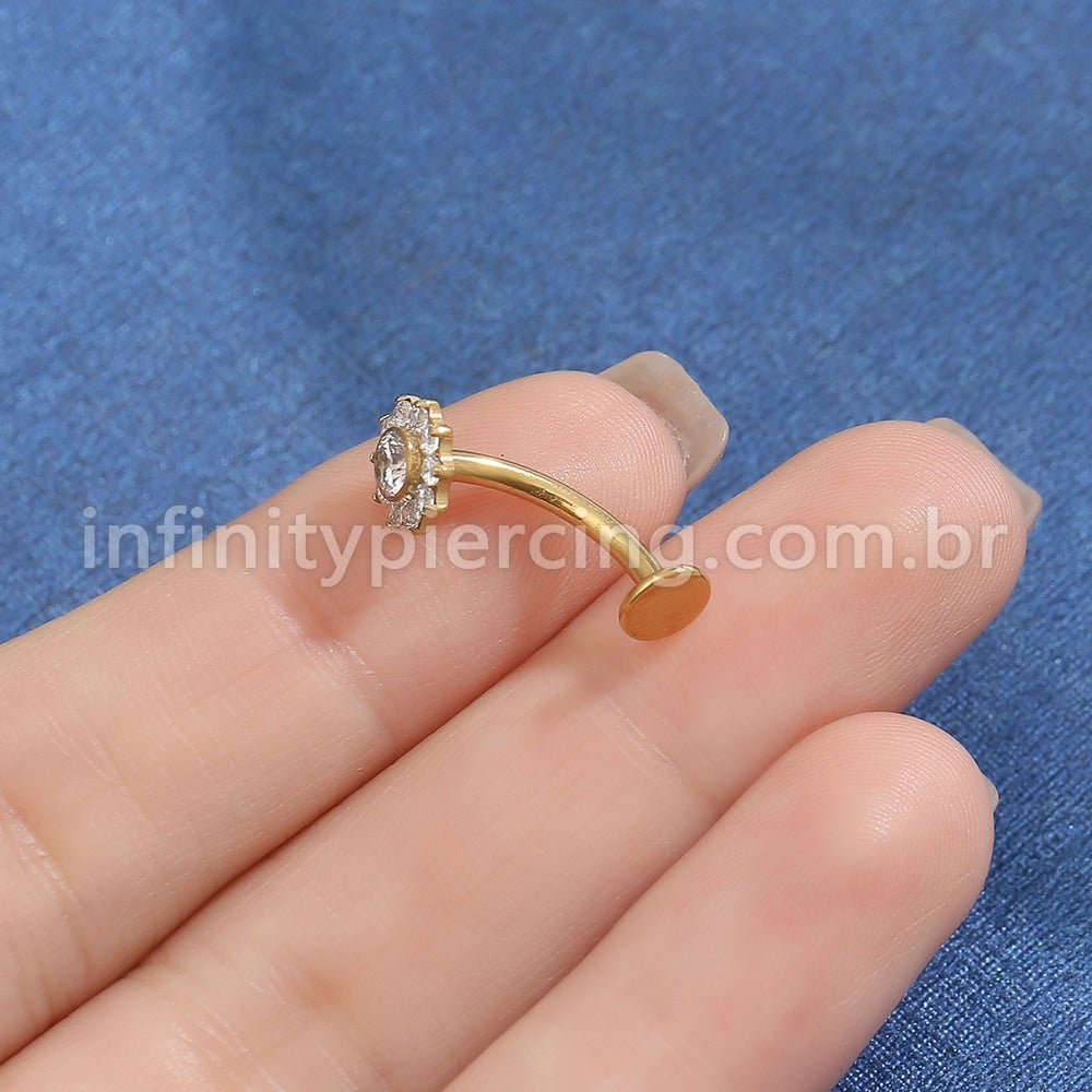 Piercing Banana Floating Titânio Flor Zircônia