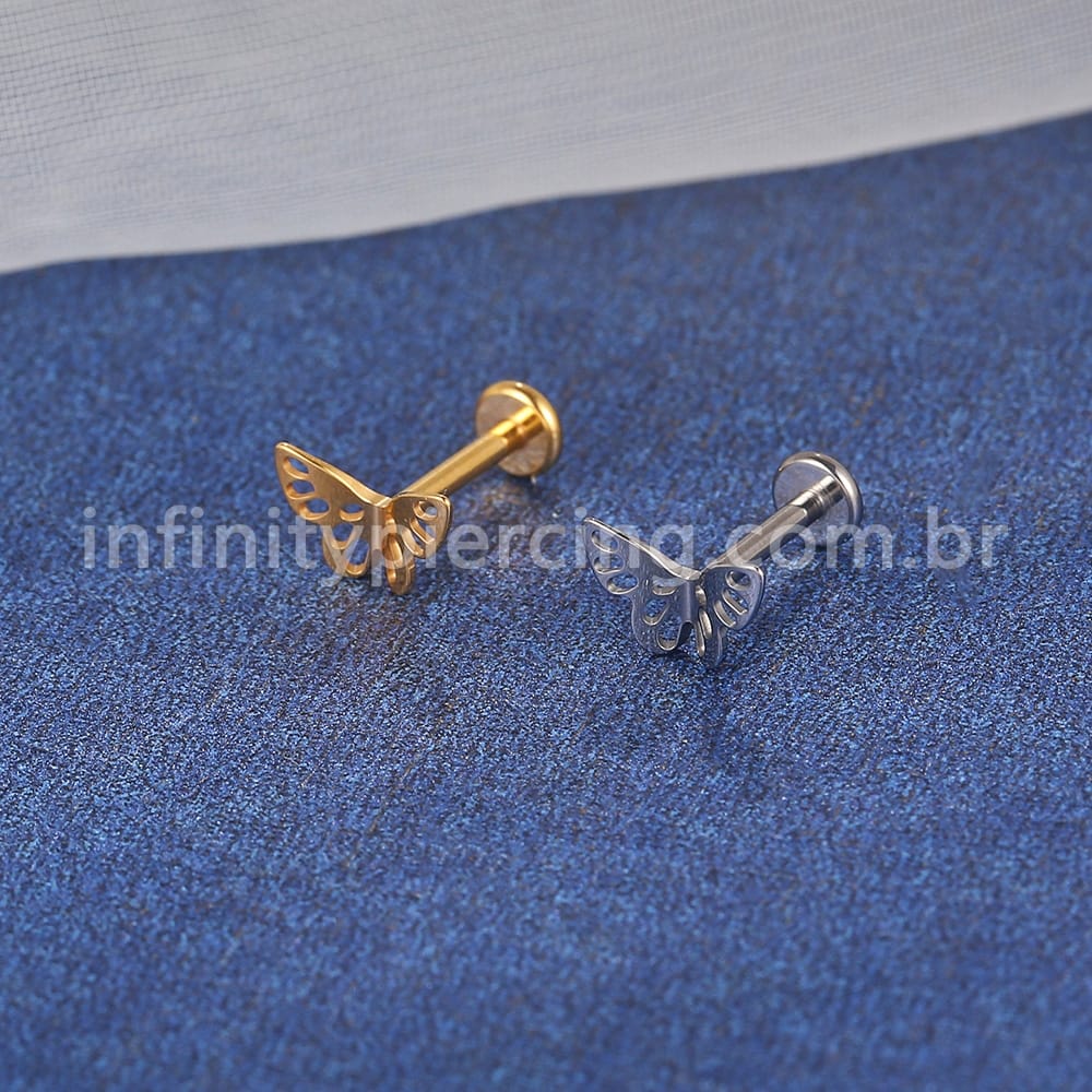Piercing Labret Titânio Borboleta Vazada
