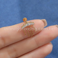 Piercing Labret Titânio Cluster Correntaria 5 Zircônias