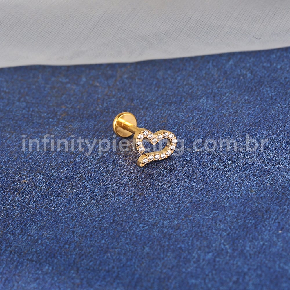 Piercing Labret Titânio Coração Zircônia Cravejada