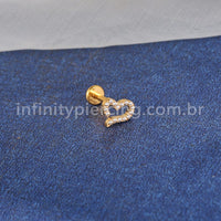 Piercing Labret Titânio Coração Zircônia Cravejada