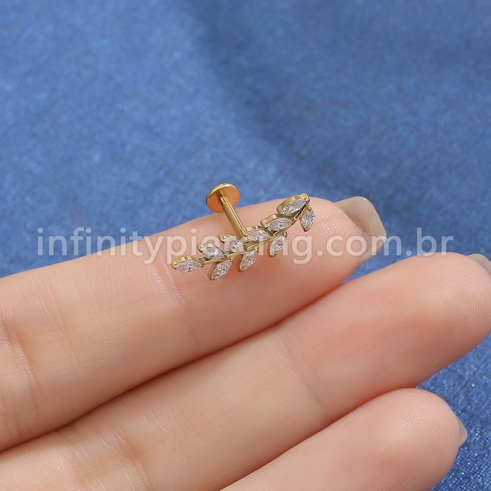 Piercing Labret Titânio Galho Zircônia