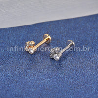 Piercing Labret Aço Cirúrgico 4 Zircônias