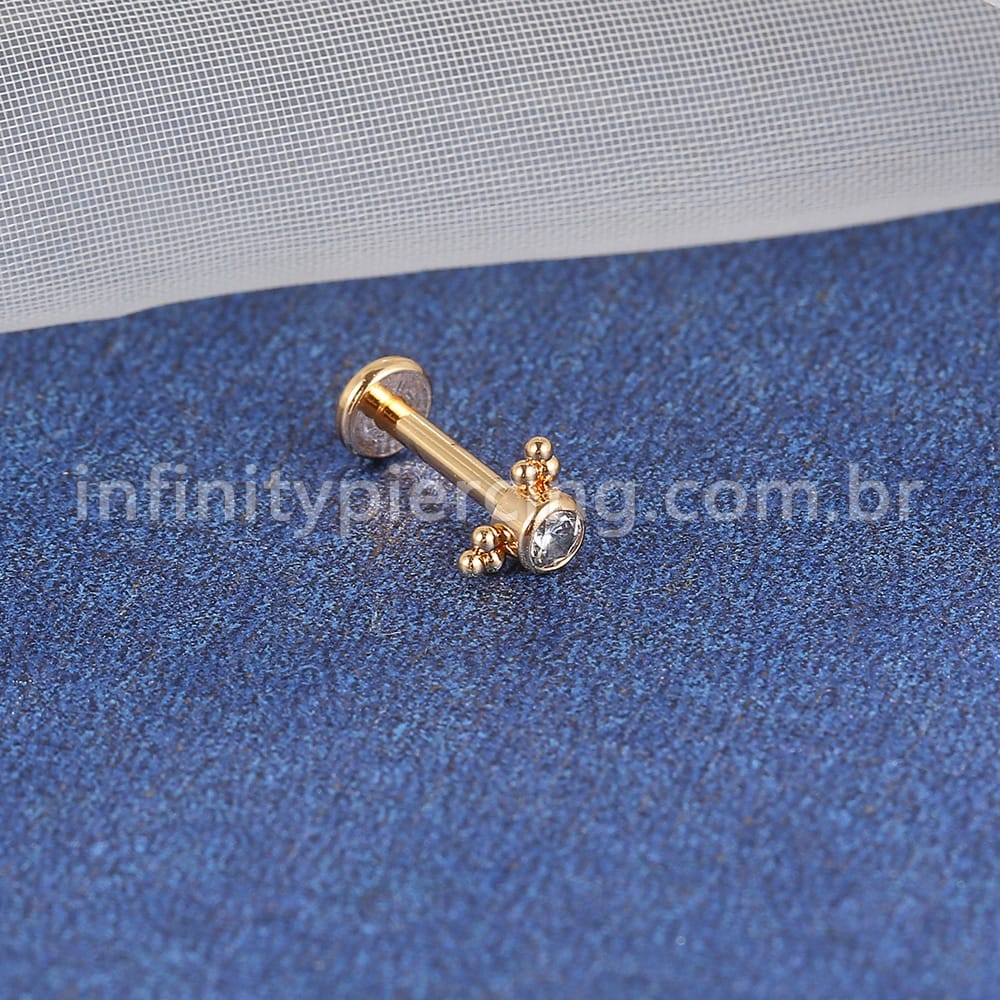 Piercing Labret Aço Cirúrgico Indiano Zircônia Cravada
