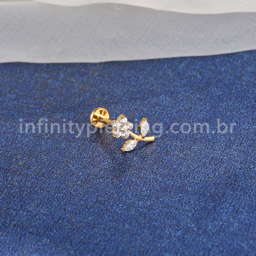 Piercing Labret Titânio Flor Com Zircônias