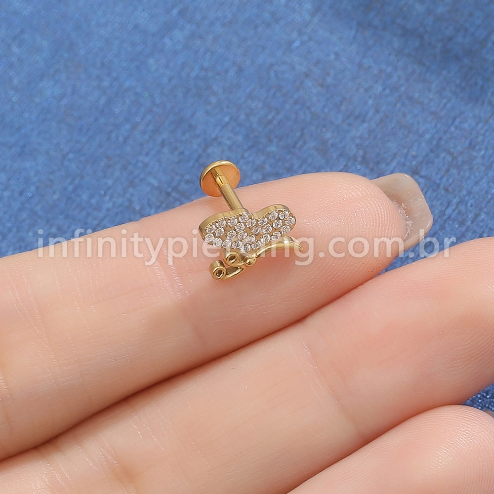 Piercing Labret Titânio Borboleta Zircônia