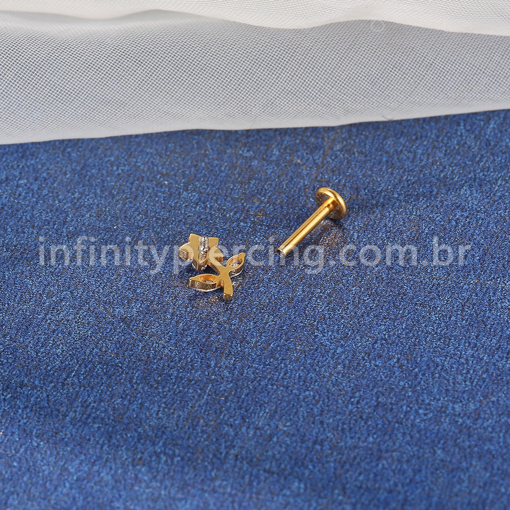 Piercing Labret Titânio Flor Com Zircônias