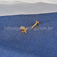 Piercing Labret Titânio Flor Com Zircônias