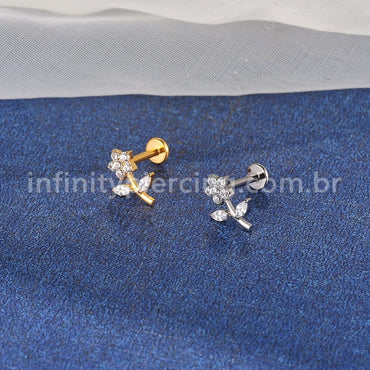 Piercing Labret Titânio Flor Com Zircônias