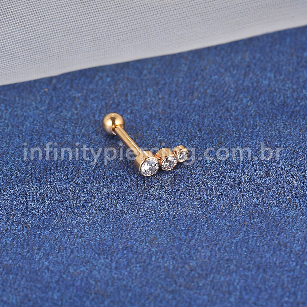 Piercing Minibarbell Aço Cirúrgico Trio Reto Zircônia Cravada