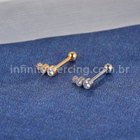 Piercing Minibarbell Aço Cirúrgico Trio Reto Zircônia Cravada