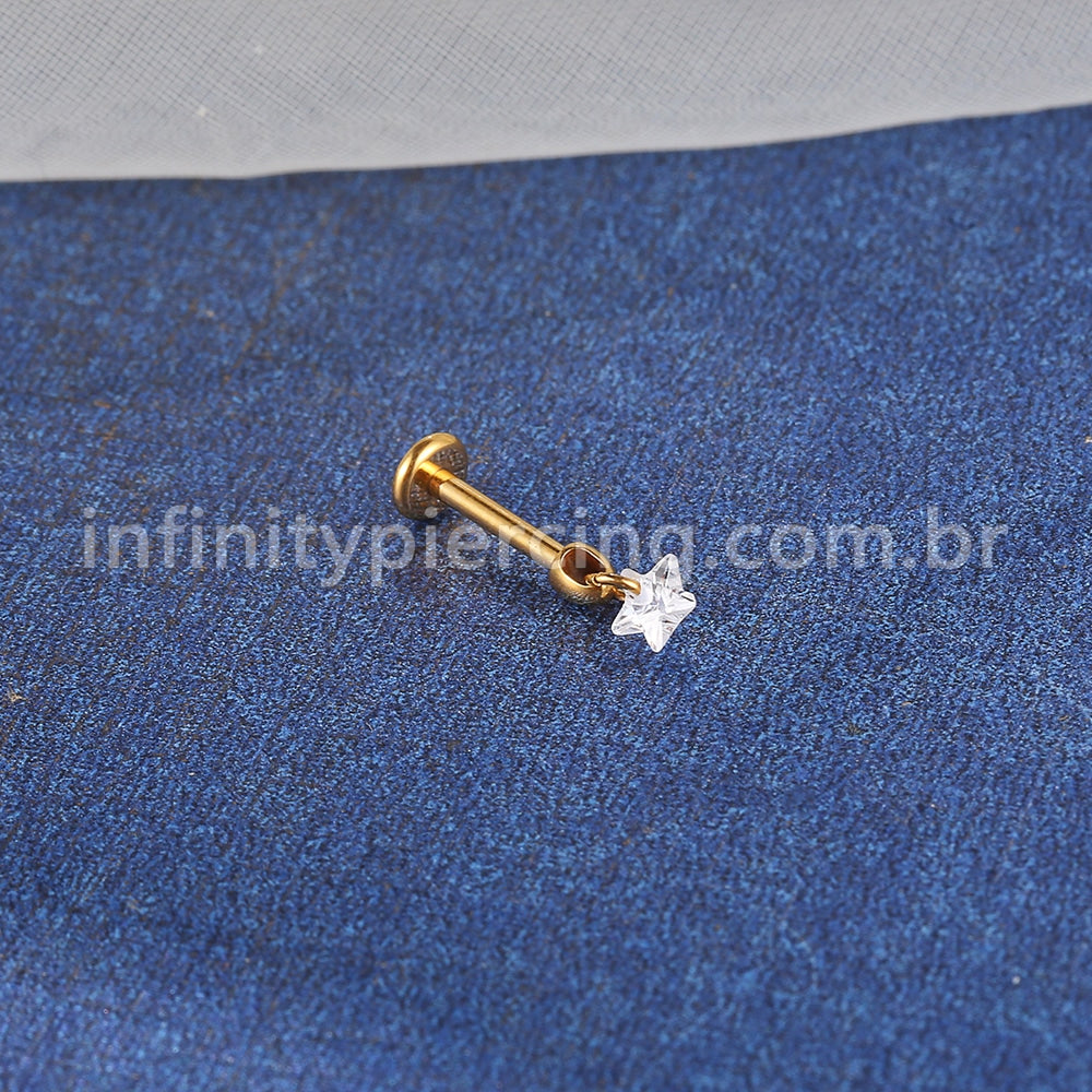 Piercing Labret Titânio Pingente Estrela Zircônia